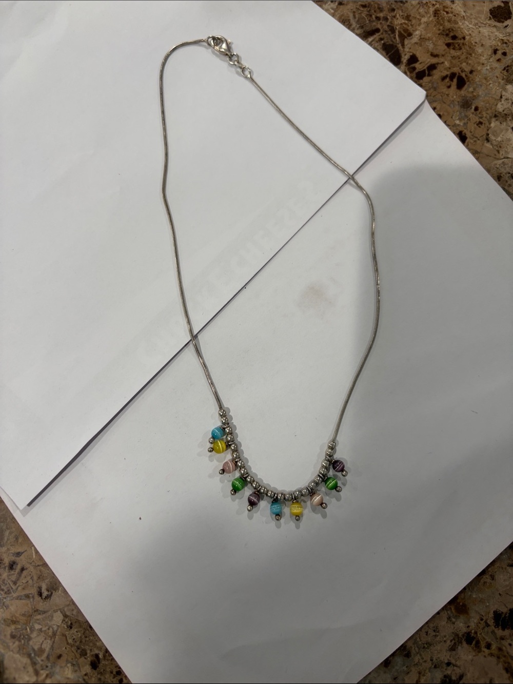 Delicate Chain Necklace with Multicolor Bead Charms